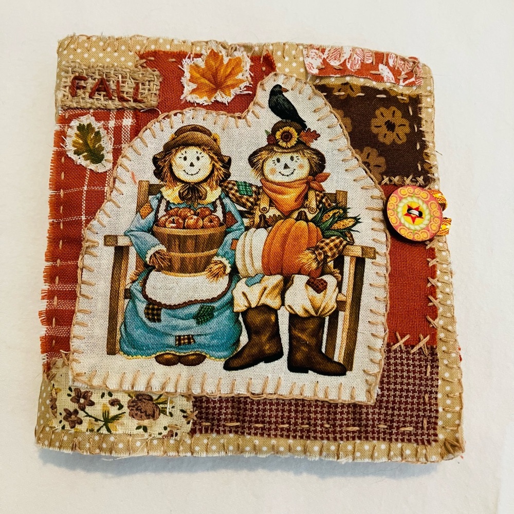 Handmade Slow Stitched Needle Book Fall Scarecrow Travel Sewing/Jewelry Pouch